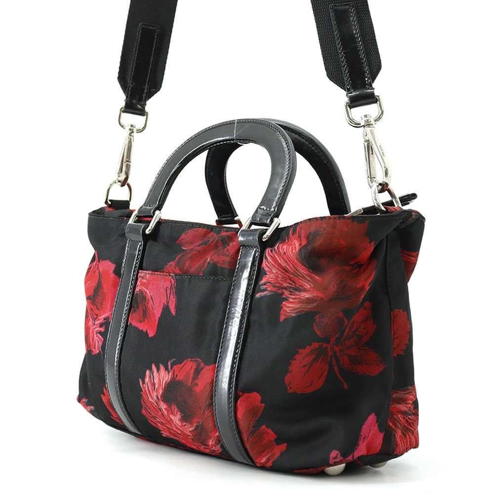Prada shoulder motif black flower bag handbag Black